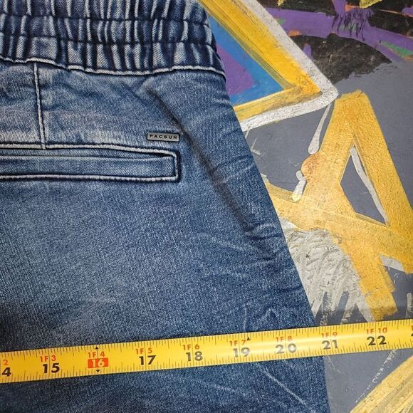 PacSun Active Stretch distressed blue jogger jeans w drawstring & ankle zippers - Picture 9 of 9